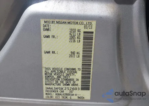 2013 Nissan Altima 2.5 S from USA, damaged, VIN 1N4AL3AP1DC252603